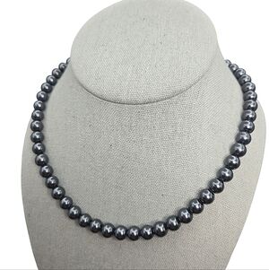 Pearl Black Glass Toggle Clasp Necklace